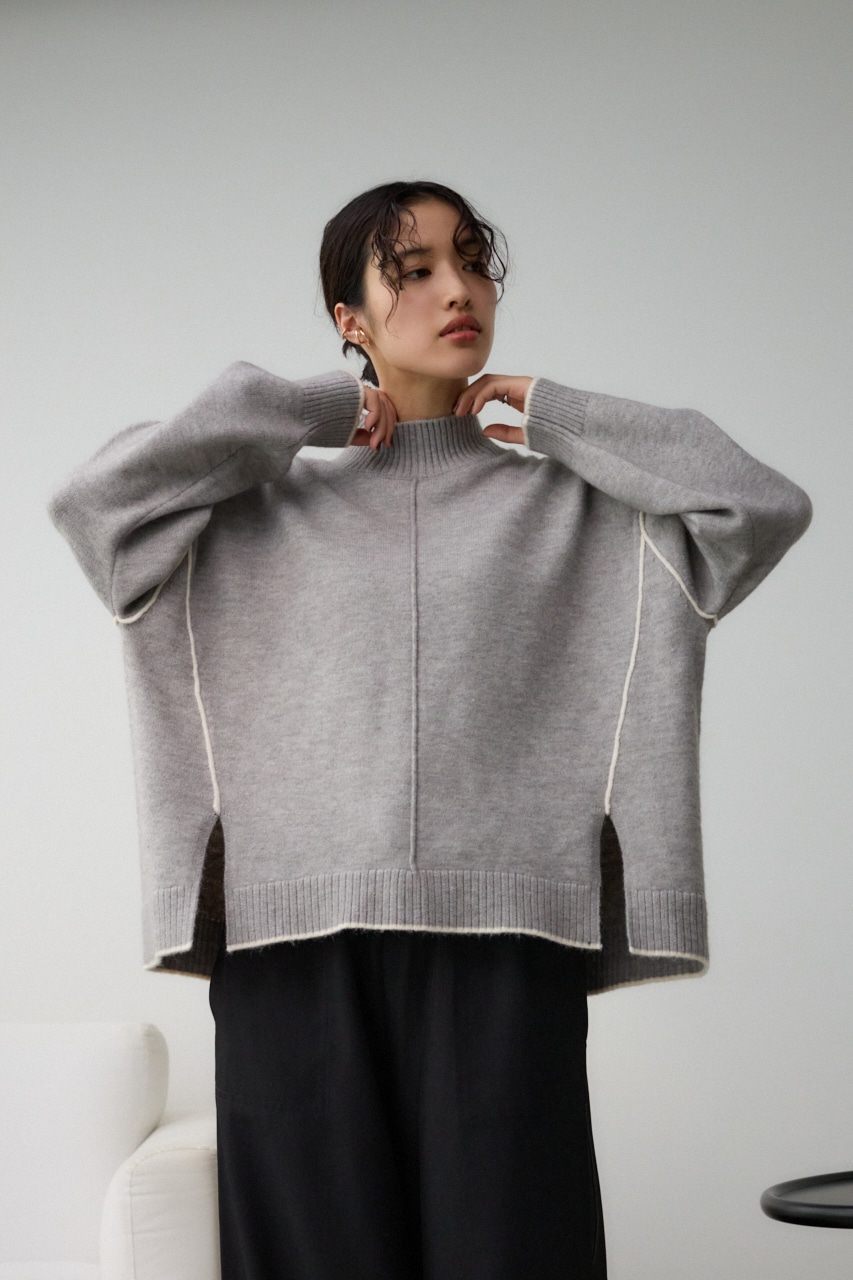 ハイネック配色ニットプルオーバー T.GRY FREE