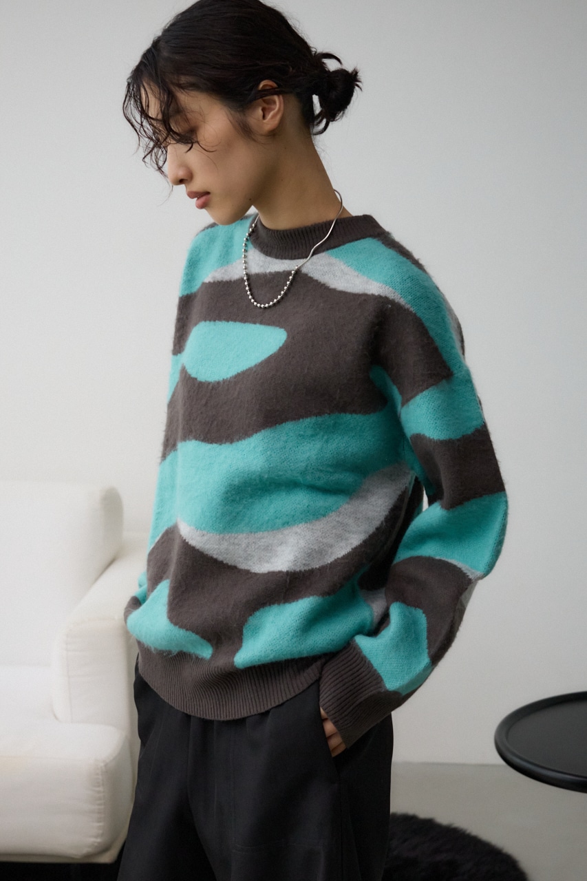 マーブルジャガードニットトップス 柄MINT FREE