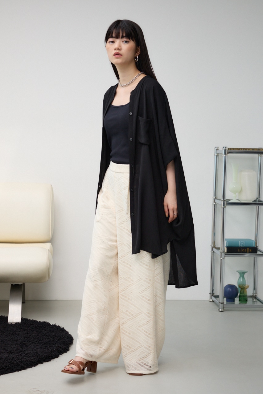 ポンチョ型楊柳シャツ BLK FREE