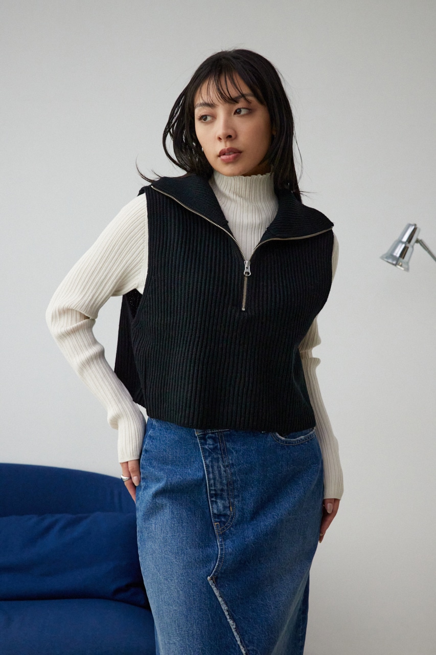 ジップアップニットベスト BLK FREE