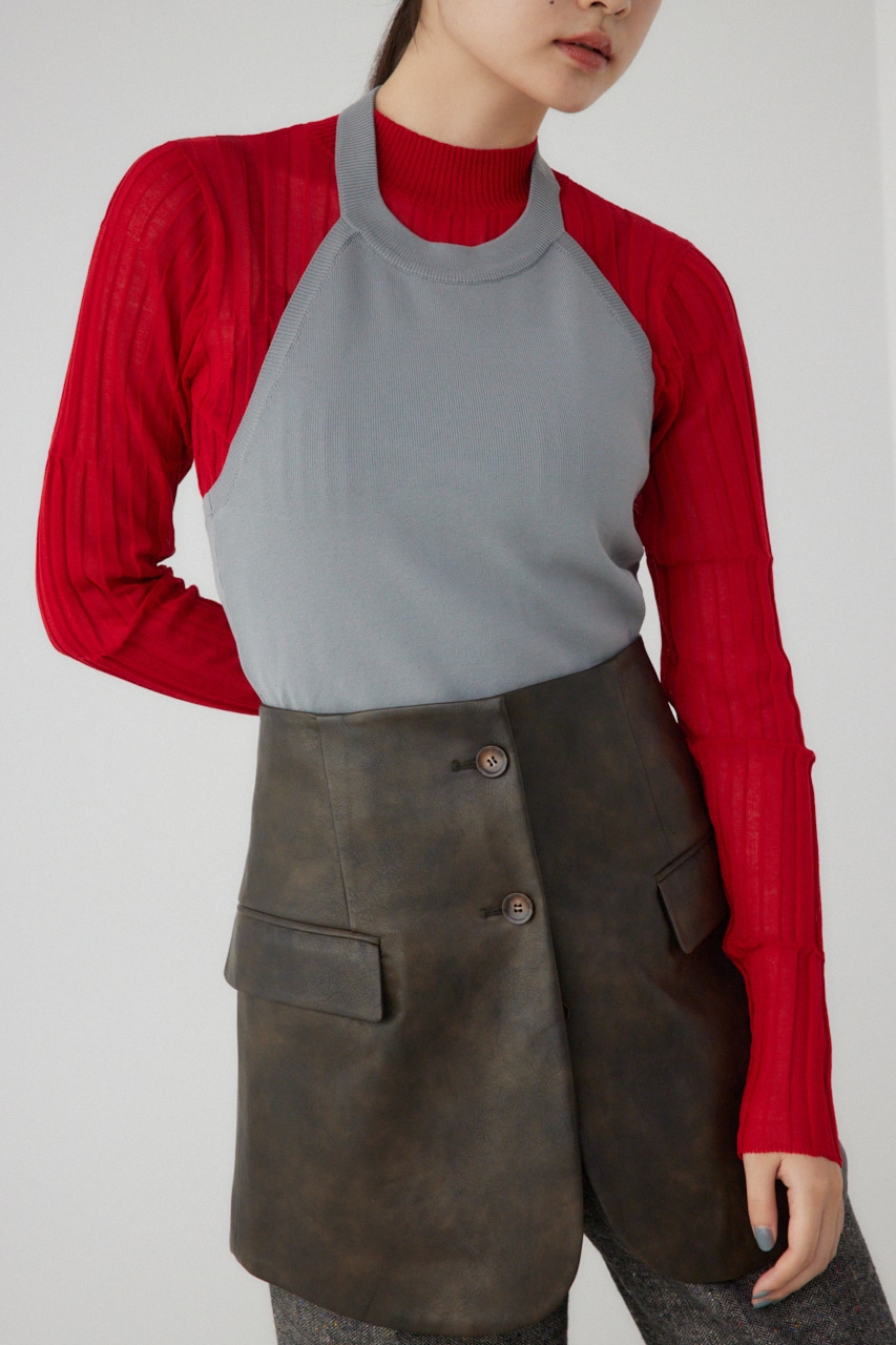 【PLUS】ホルターネックレイヤードセットニット RED FREE