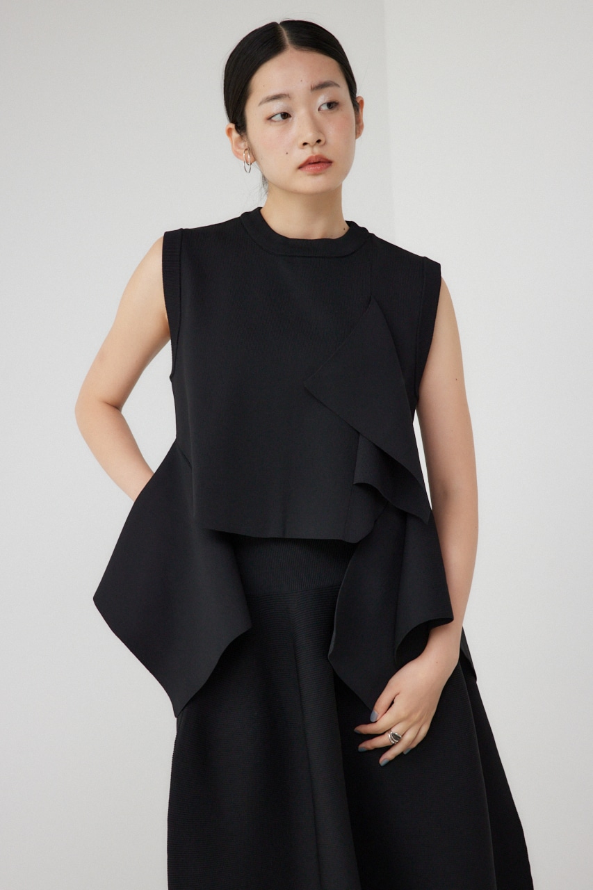 【PLUS】アシンメトリーヘムニットベスト BLK FREE