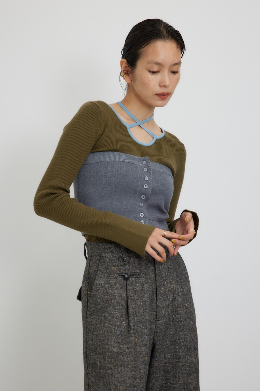 【PLUS】ベストレイヤードホルターネックニット KHA FREE