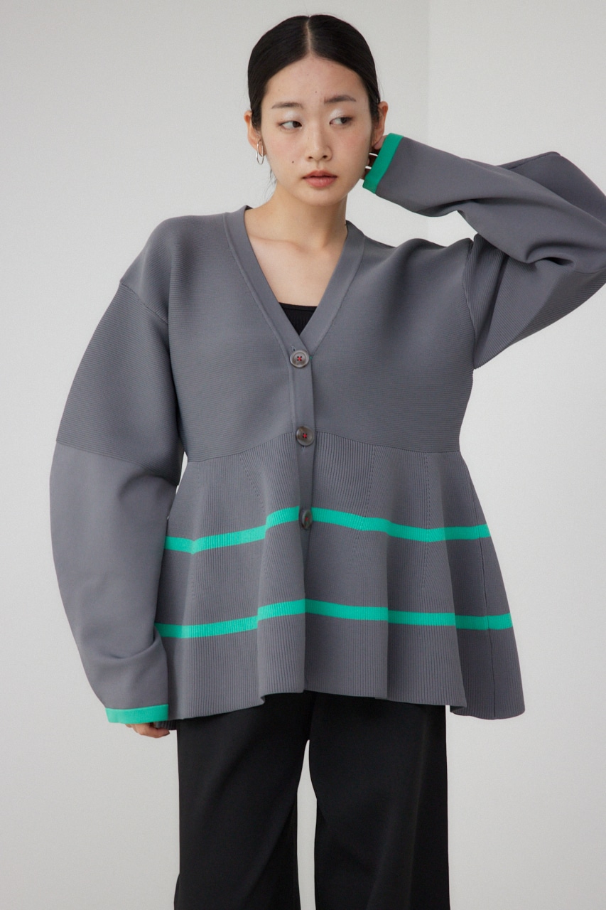 【PLUS】コクーンスリーブペプラムカーディガン GRY FREE