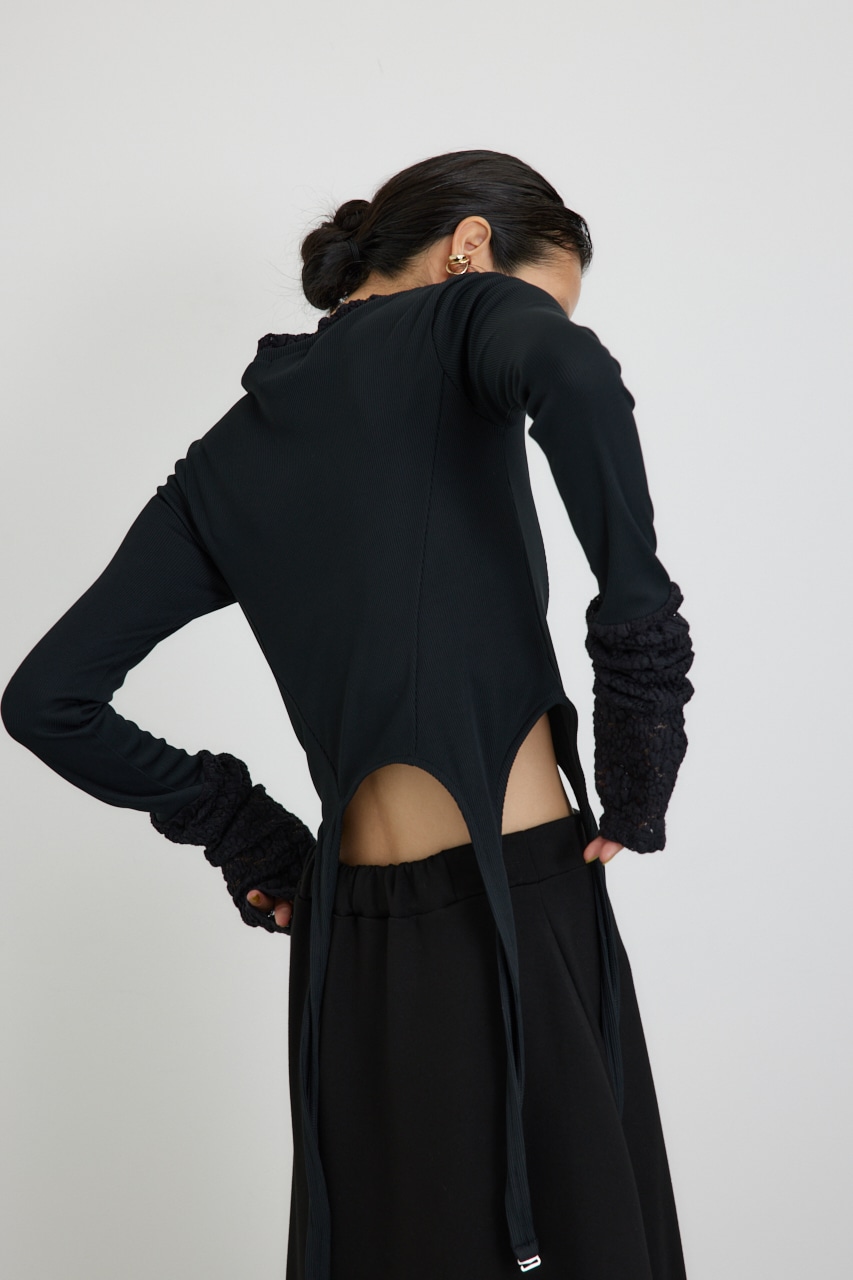 【PLUS】レースドッキングストラップトップス BLK FREE