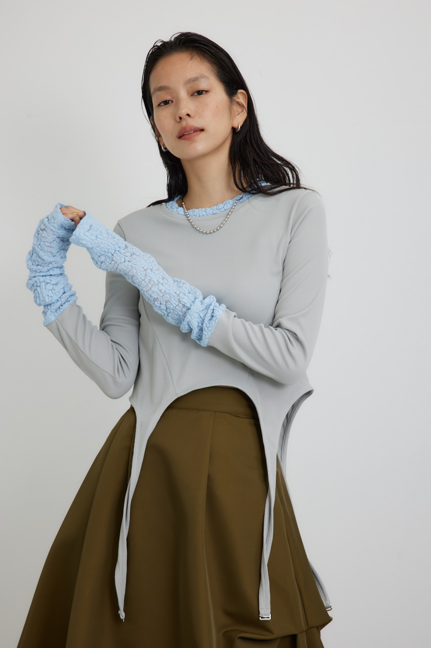 【PLUS】レースドッキングストラップトップス GRY FREE