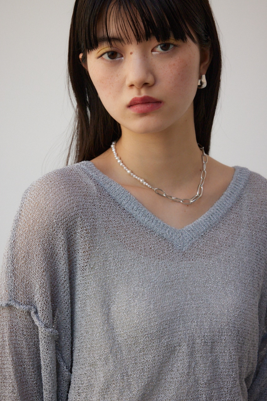 シアーグリッタールーズニット L/GRY FREE