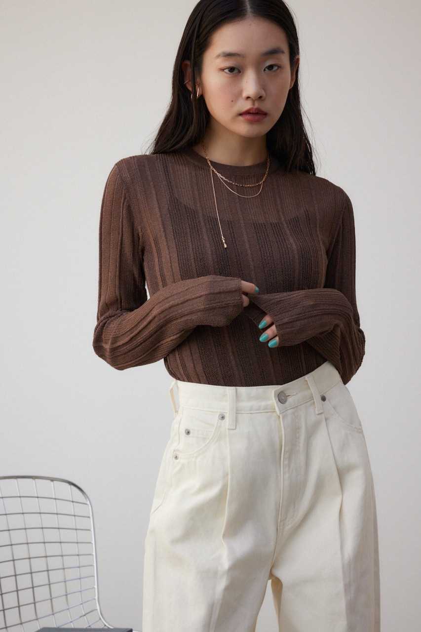 シアーランダムリブニットトップス BRN FREE