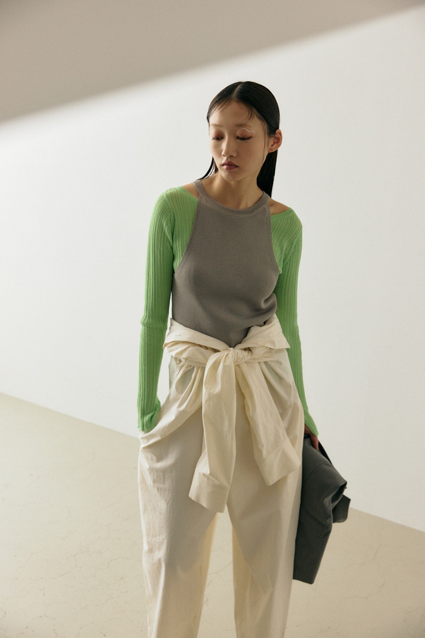 【PLUS】シアーレイヤードニットトップス LIME FREE