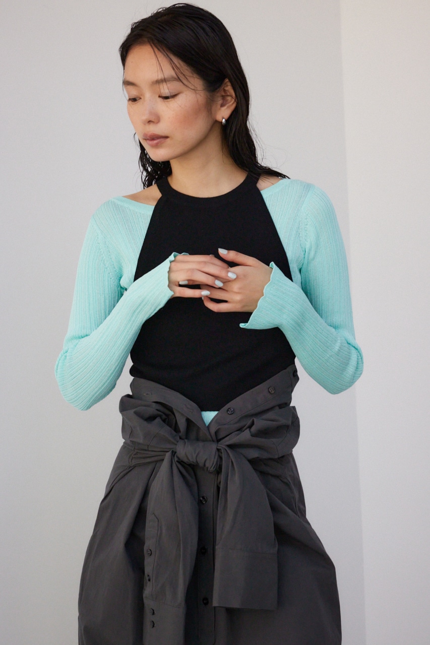 【PLUS】シアーレイヤードニットトップス MINT FREE