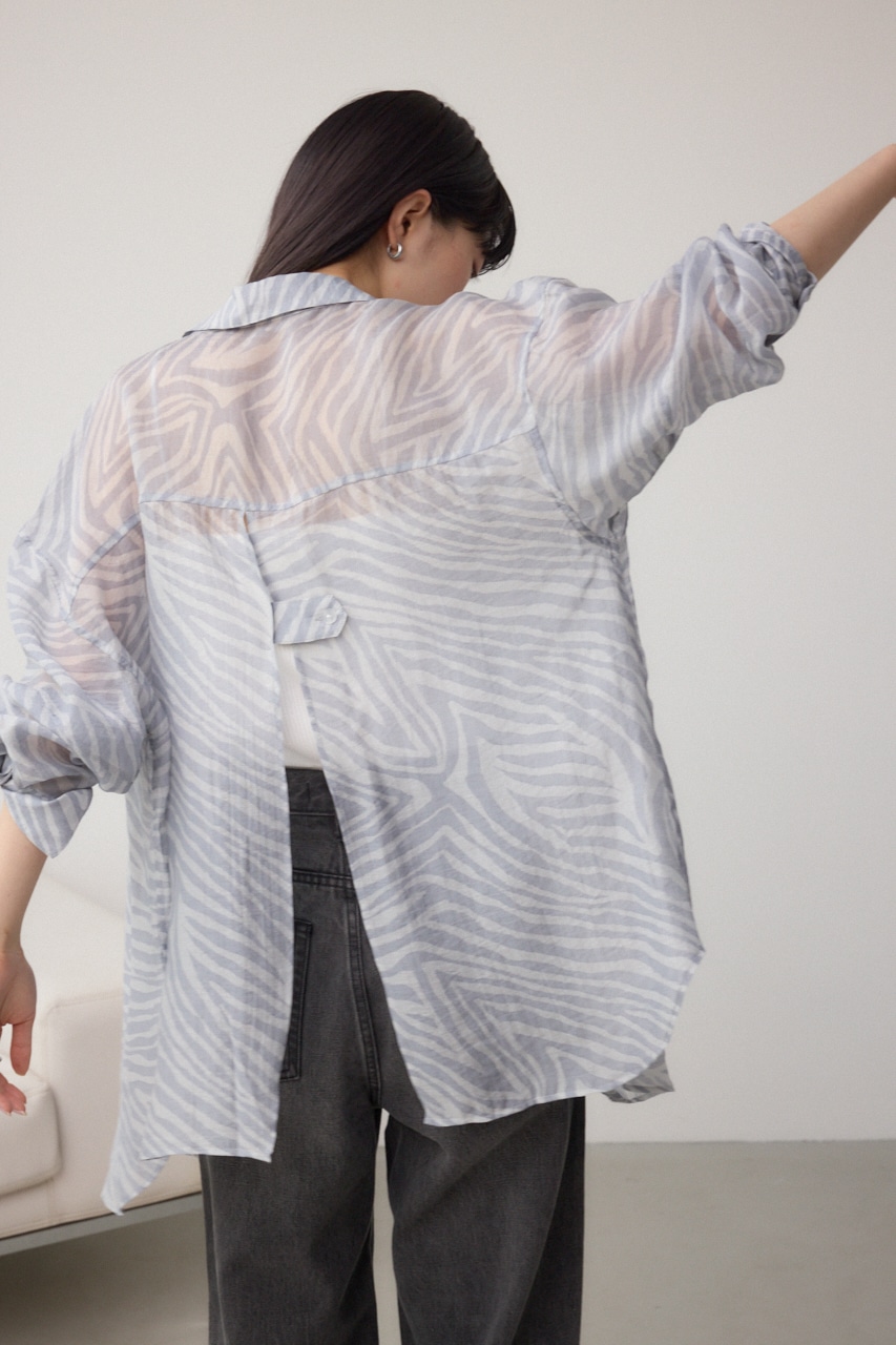 バックスリット総柄シアーシャツ 柄GRY FREE
