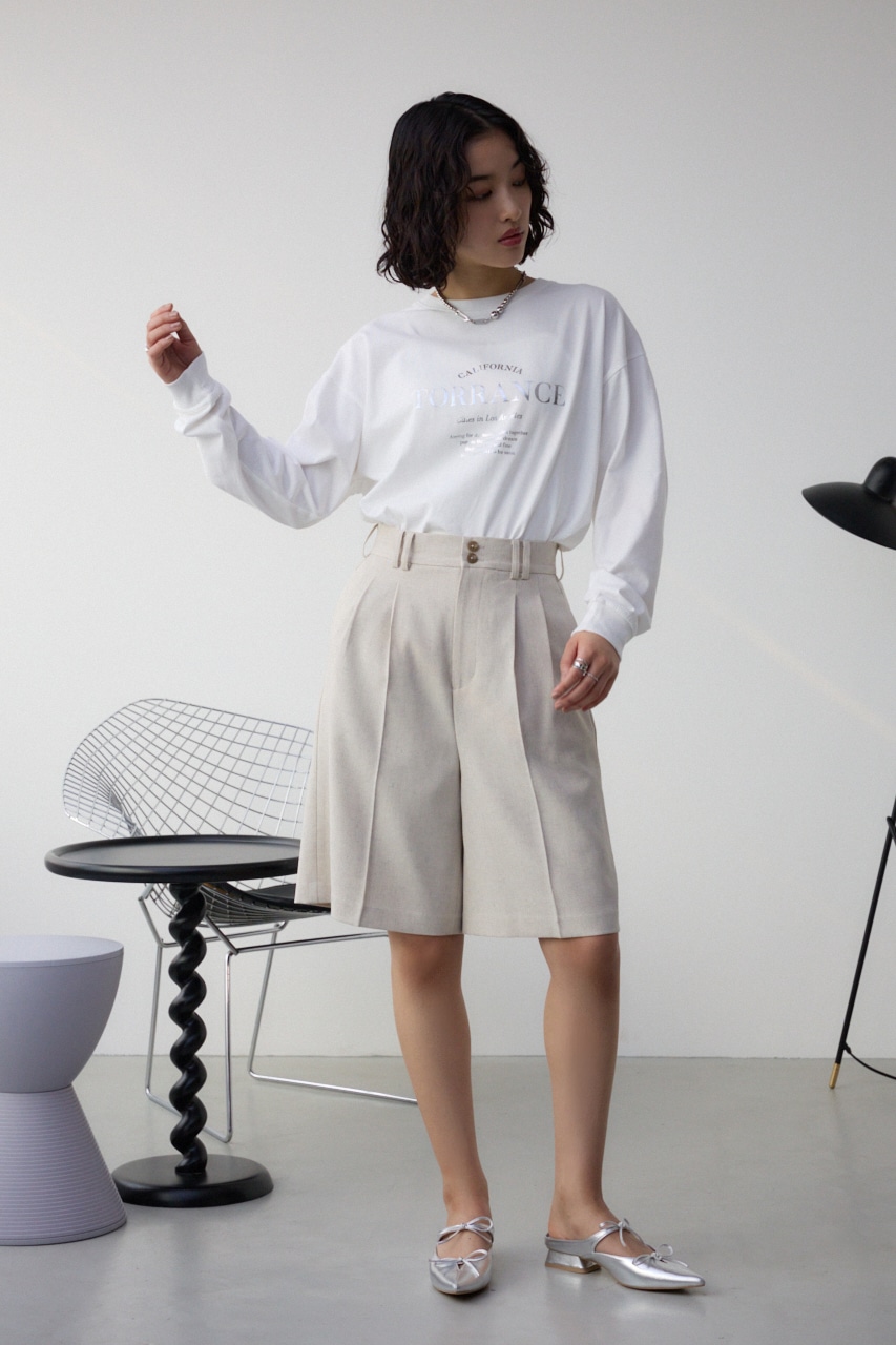 ポリエステルリネンミックスハーフパンツ L/BEG S