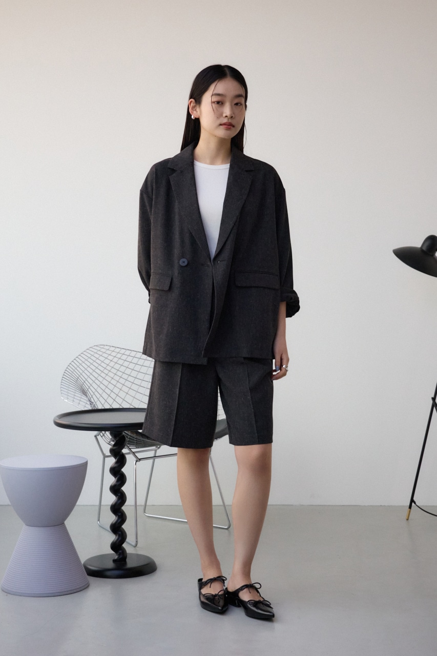 ポリエステルリネンミックスハーフパンツ L/BLK S