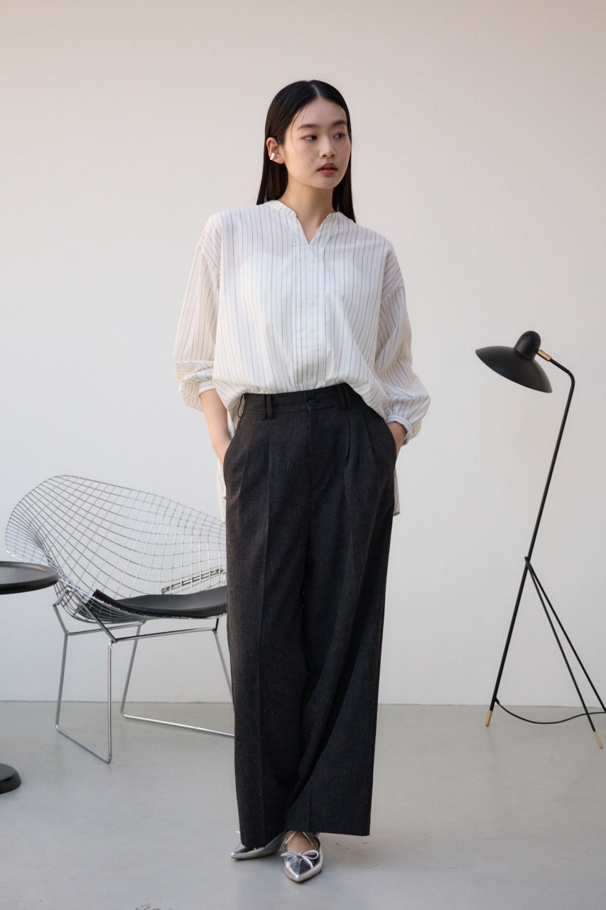 ポリエステルリネンミックスワイドパンツ L/BLK S