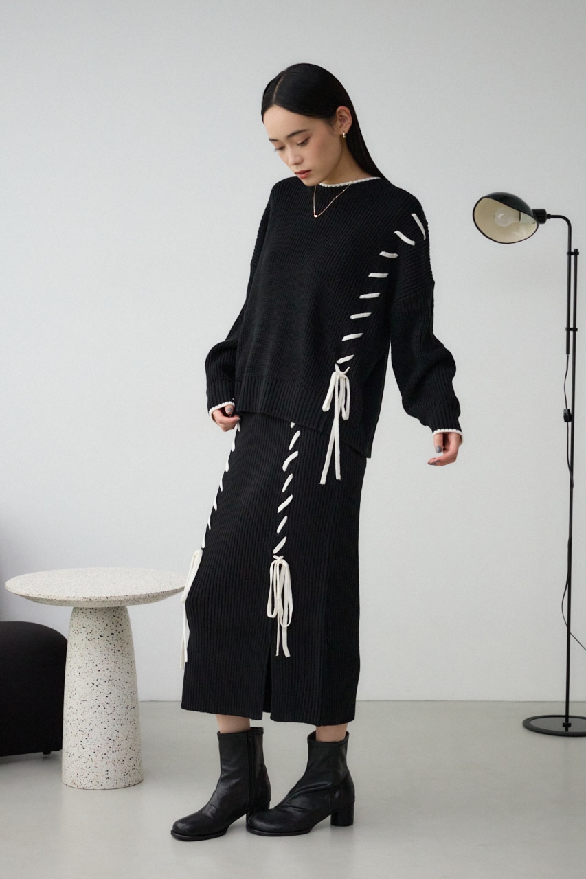 ステッチデザインリブスカート BLK FREE
