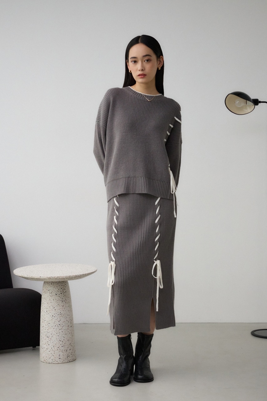 ステッチデザインリブスカート GRY FREE