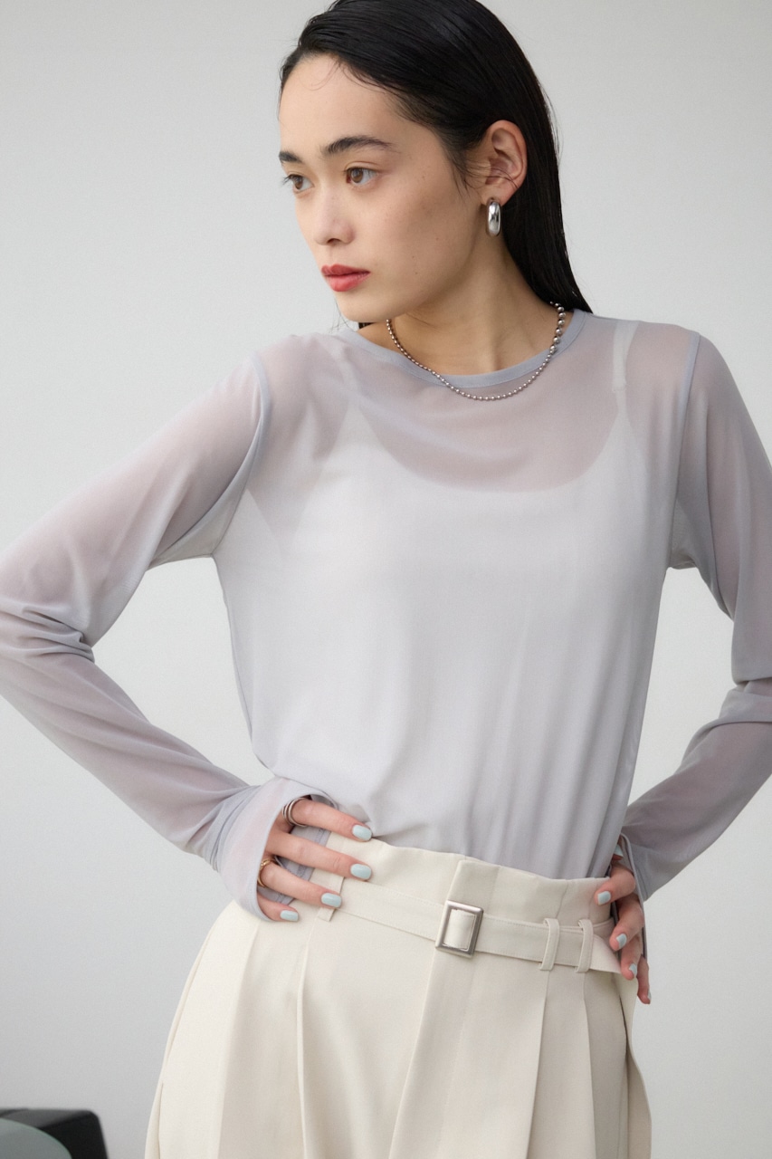 バックスリットシアーロングトップス L/GRY FREE