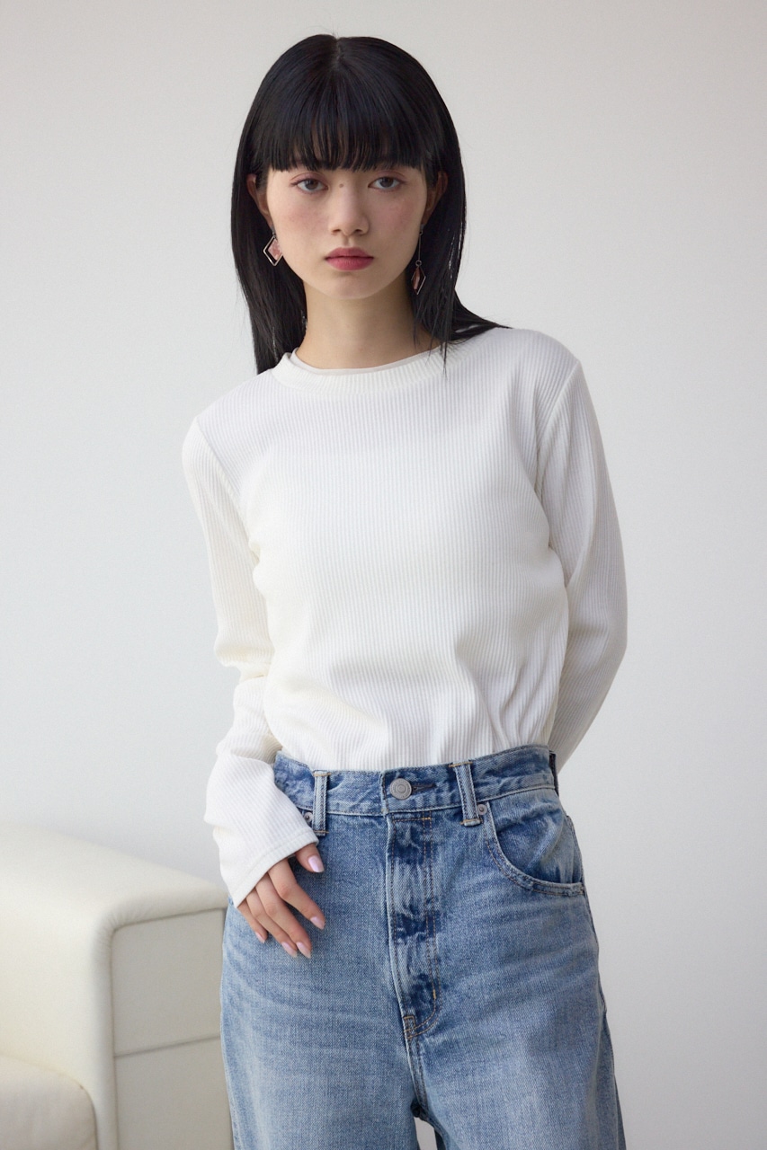 シアーネックリブトップス O/WHT FREE