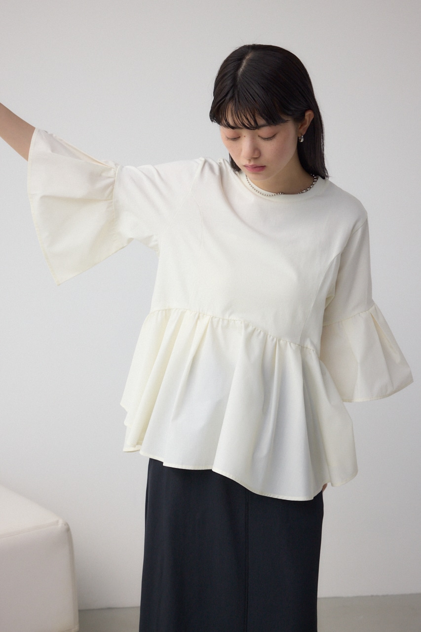 タックスリーブ半袖デザインカットトップス IVOY FREE