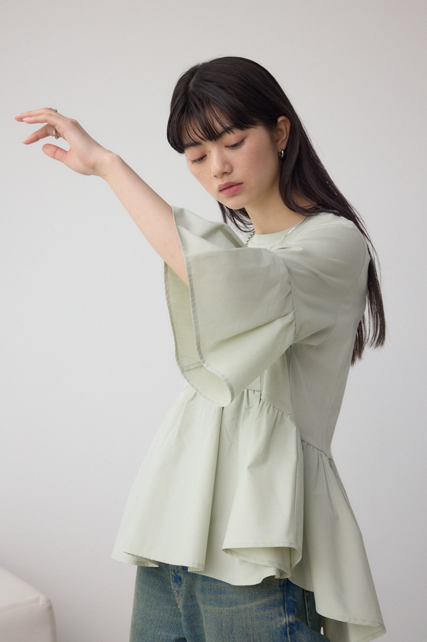 タックスリーブ半袖デザインカットトップス L/GRN FREE