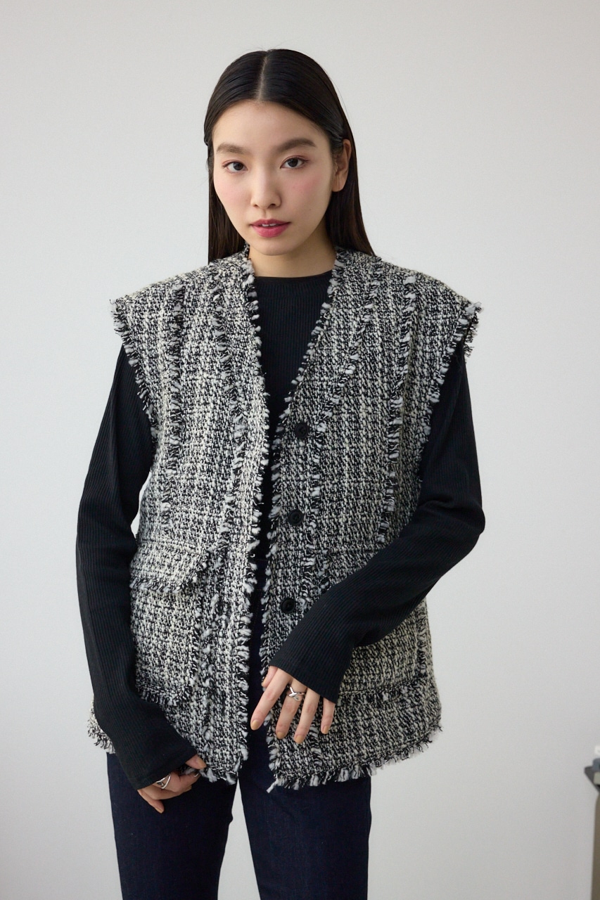 ツイードフリンジベスト 柄WHT FREE