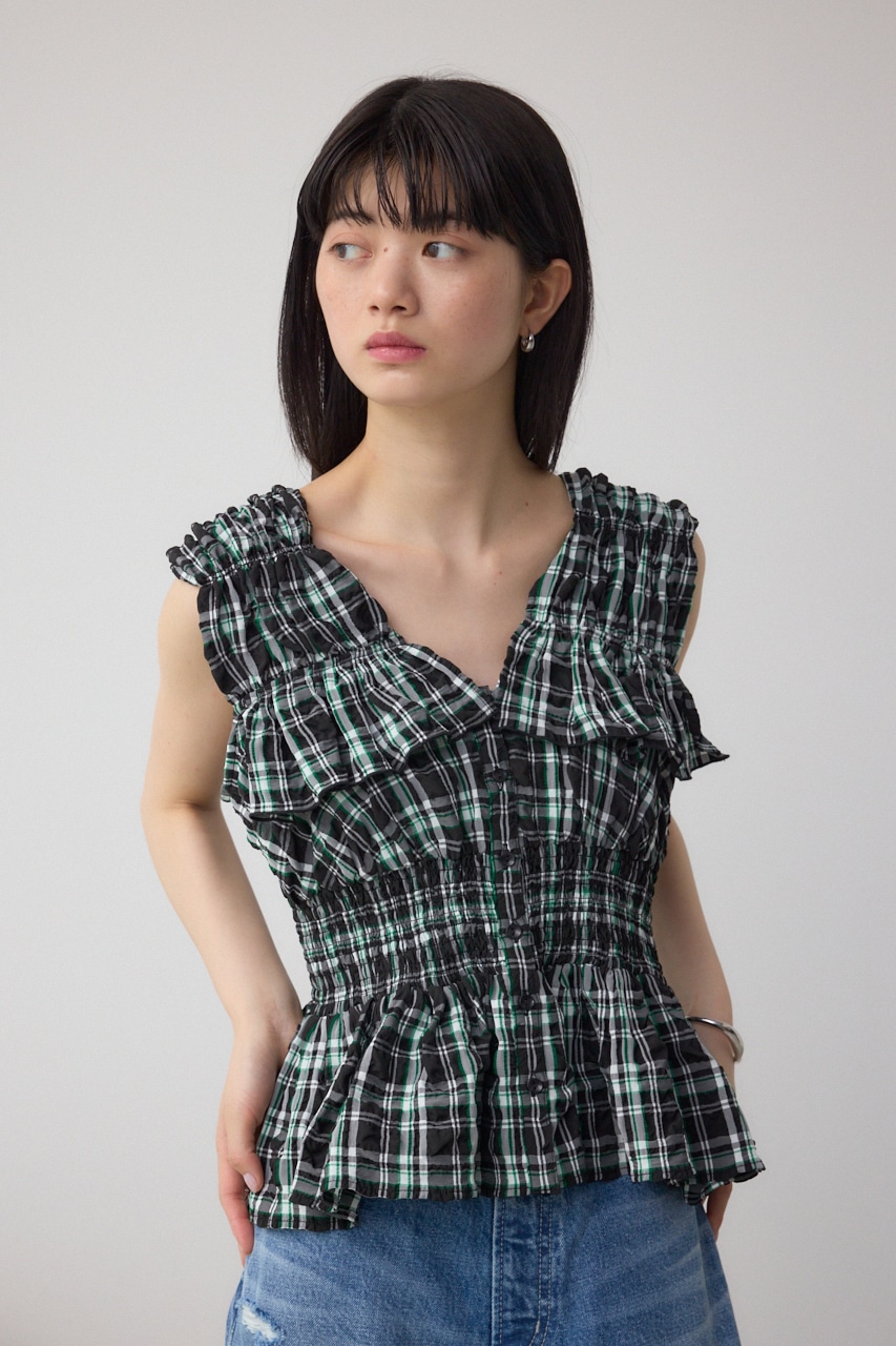 aki´s shop ‪·͜· ♡【Heve】 ♡シャーリングペプラム♡ 極美品 Heve ヘイヴ シャーリングペプラムブラウス ホワイト