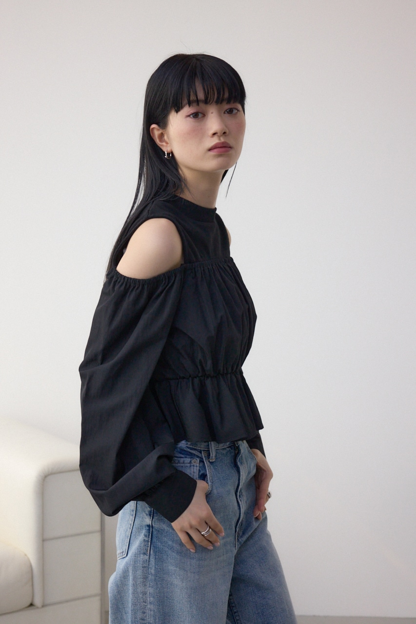 オフショルレイヤードブラウス BLK FREE