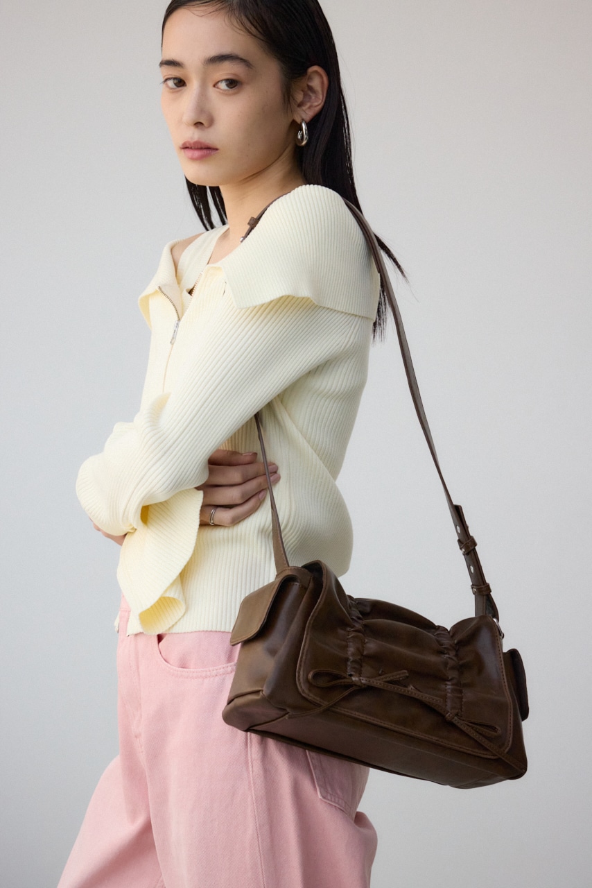 リボンデザインフラップバッグ BRN FREE