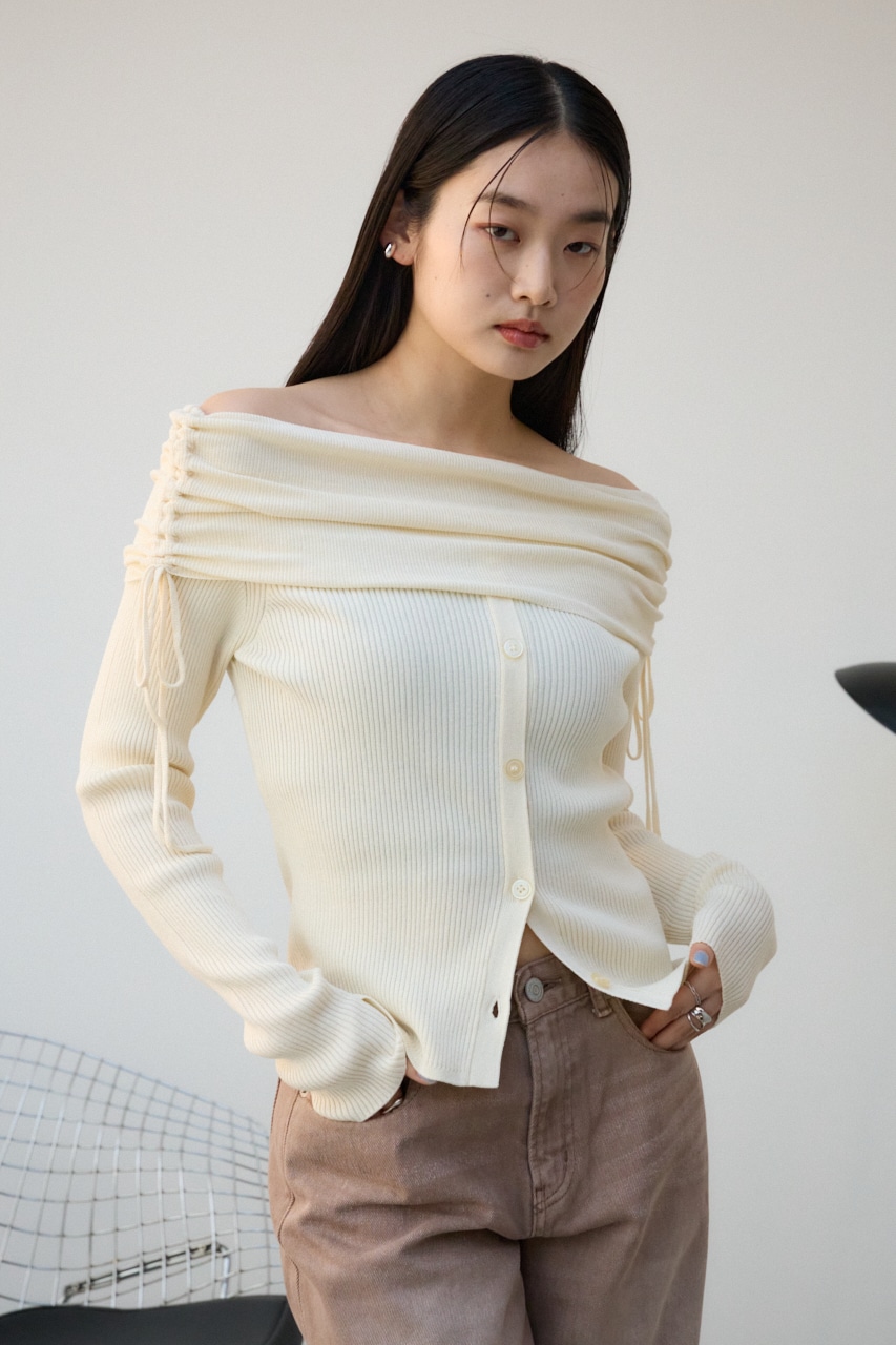 ギャザーオフショルダーニットトップス IVOY FREE