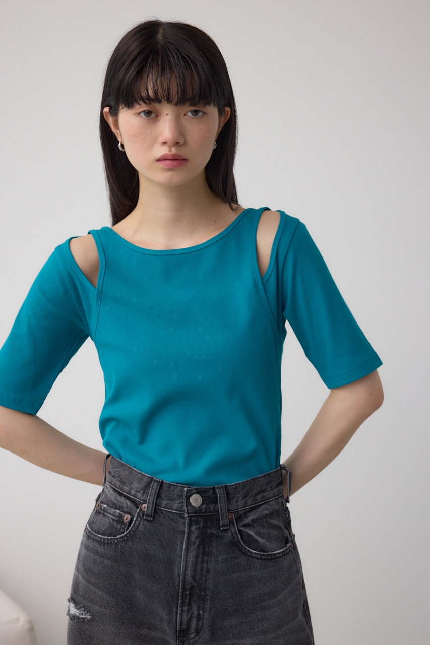 デザインネックショートTシャツ BLU FREE