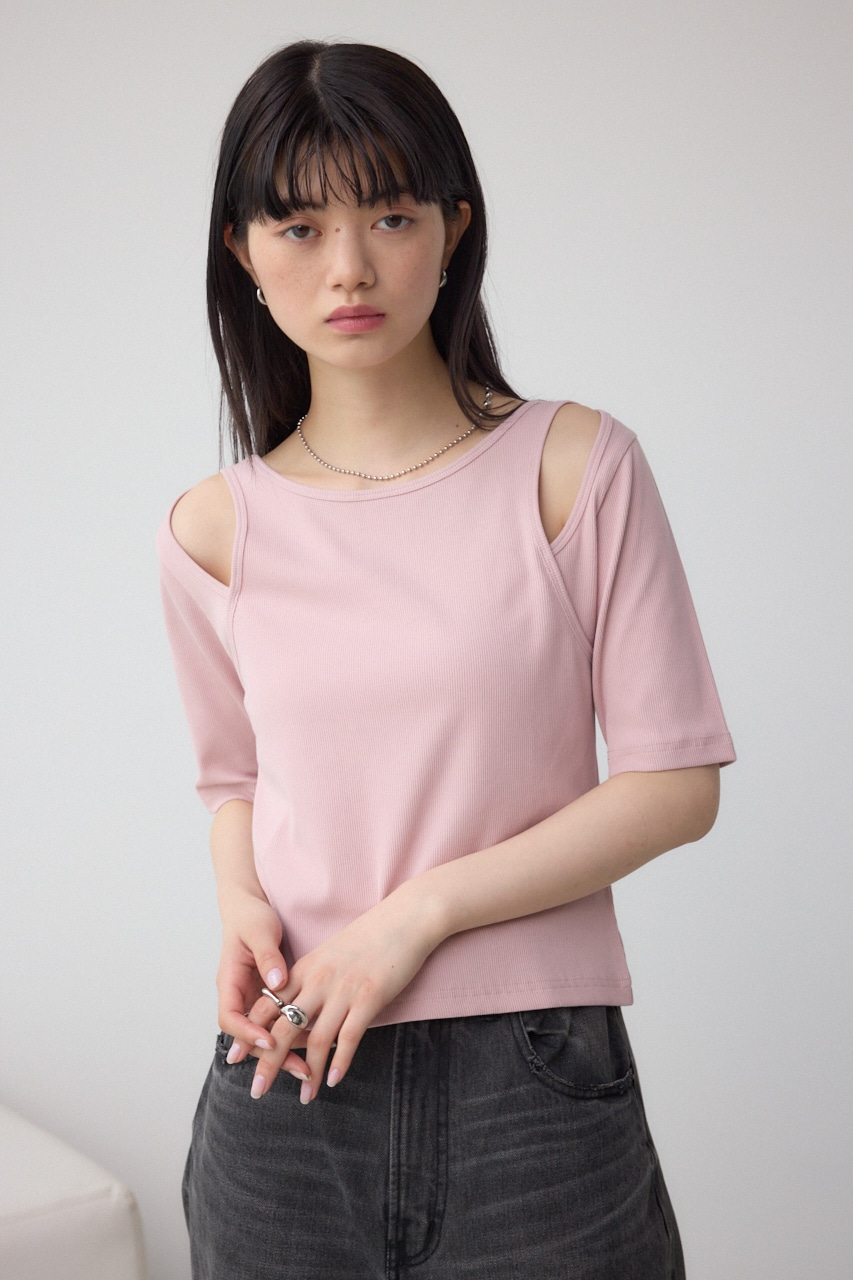 デザインネックショートTシャツ L/PNK FREE