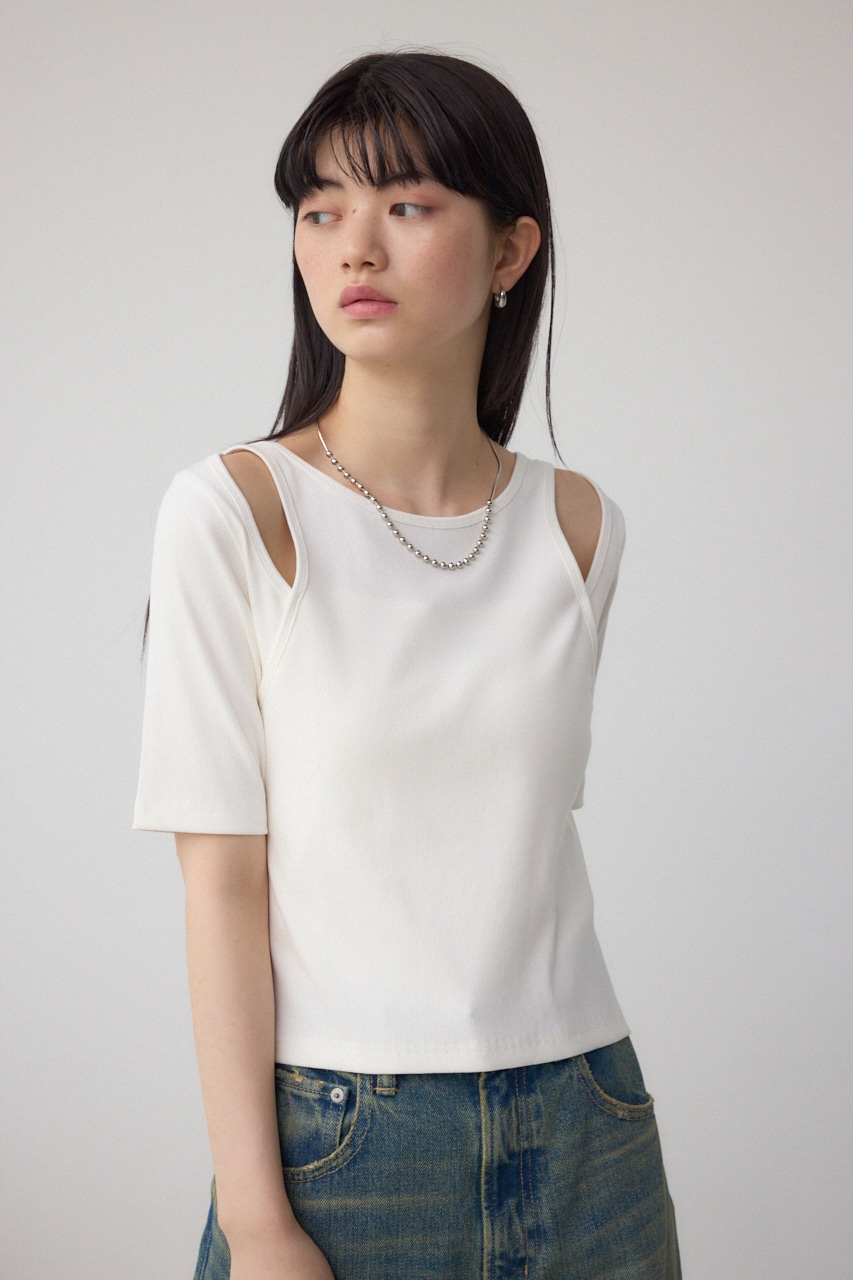 デザインネックショートTシャツ O/WHT FREE