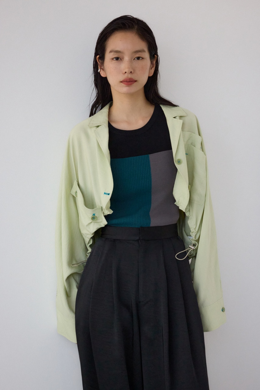 【PLUS】ショートギャザーシアーシャツ LIME FREE