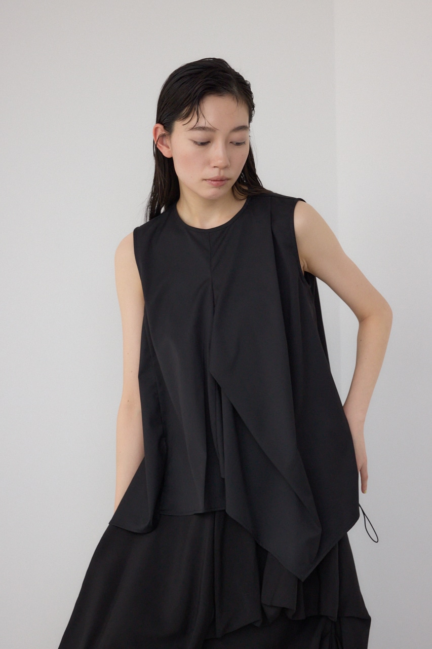 【PLUS】ランダムドレープブラウス BLK FREE