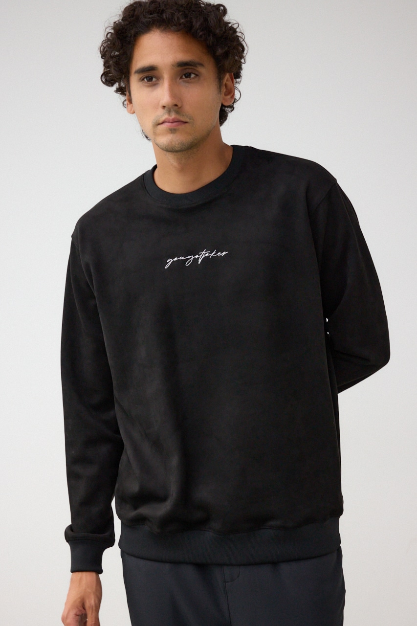 フェイクスウェード刺繍ロゴトップス BLK FREE