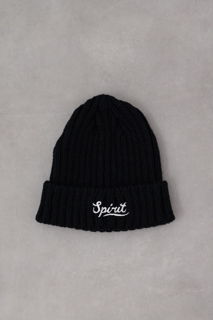 ロゴ刺繍リブニットワッチ BLK FREE