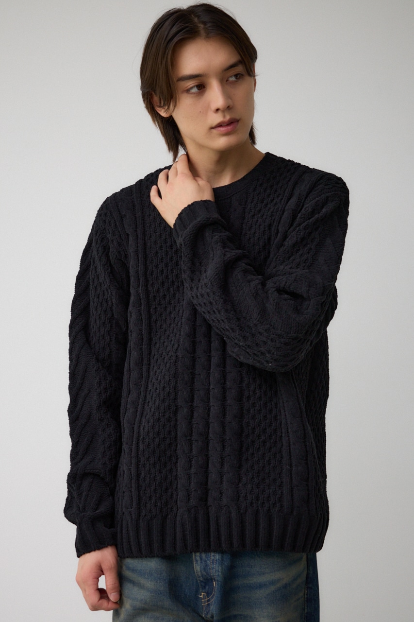 シェニールケーブルニット BLK S-M