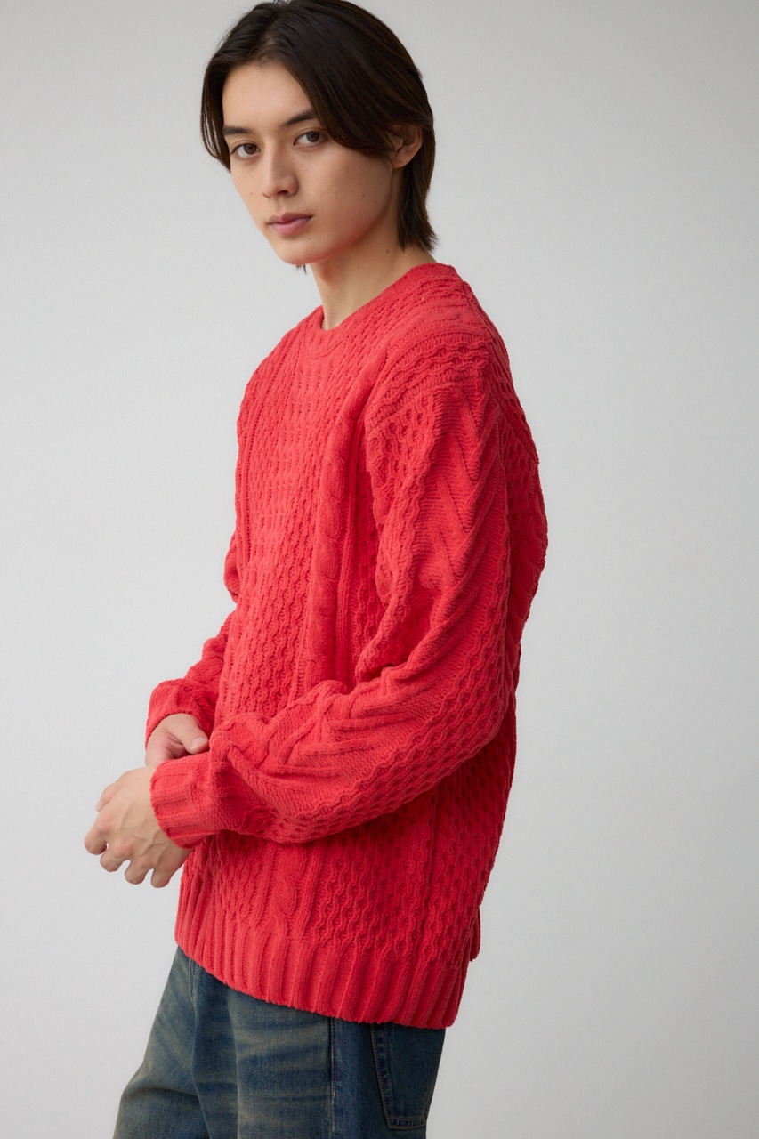 シェニールケーブルニット L/RED S-M