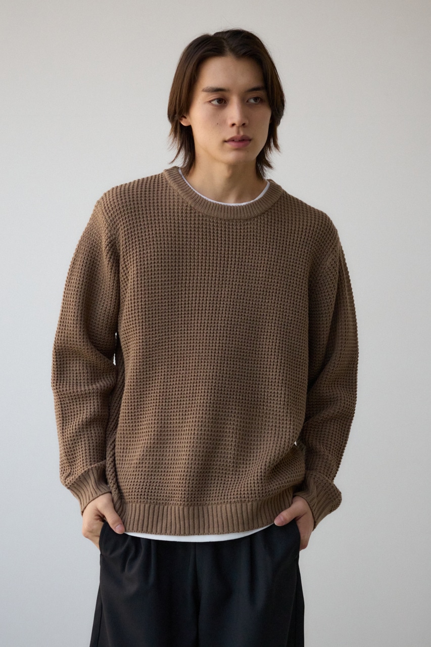 ワッフルレイヤードニット BEG L