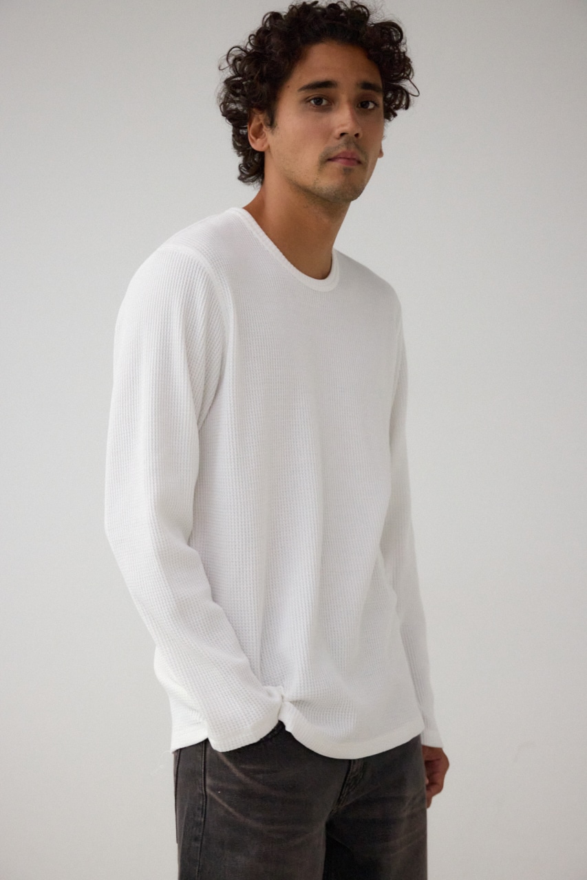 ヘビーワッフル長袖プルオーバー WHT M