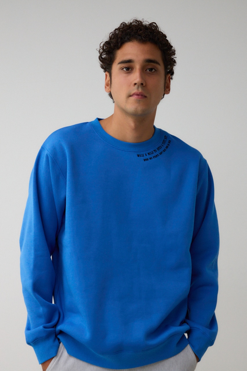 裏起毛ネック刺繍プルオーバー BLU L