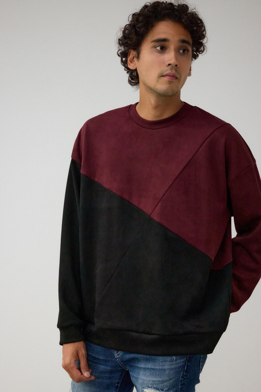 フェイクスウェードパネル切替トップス 柄BRD FREE