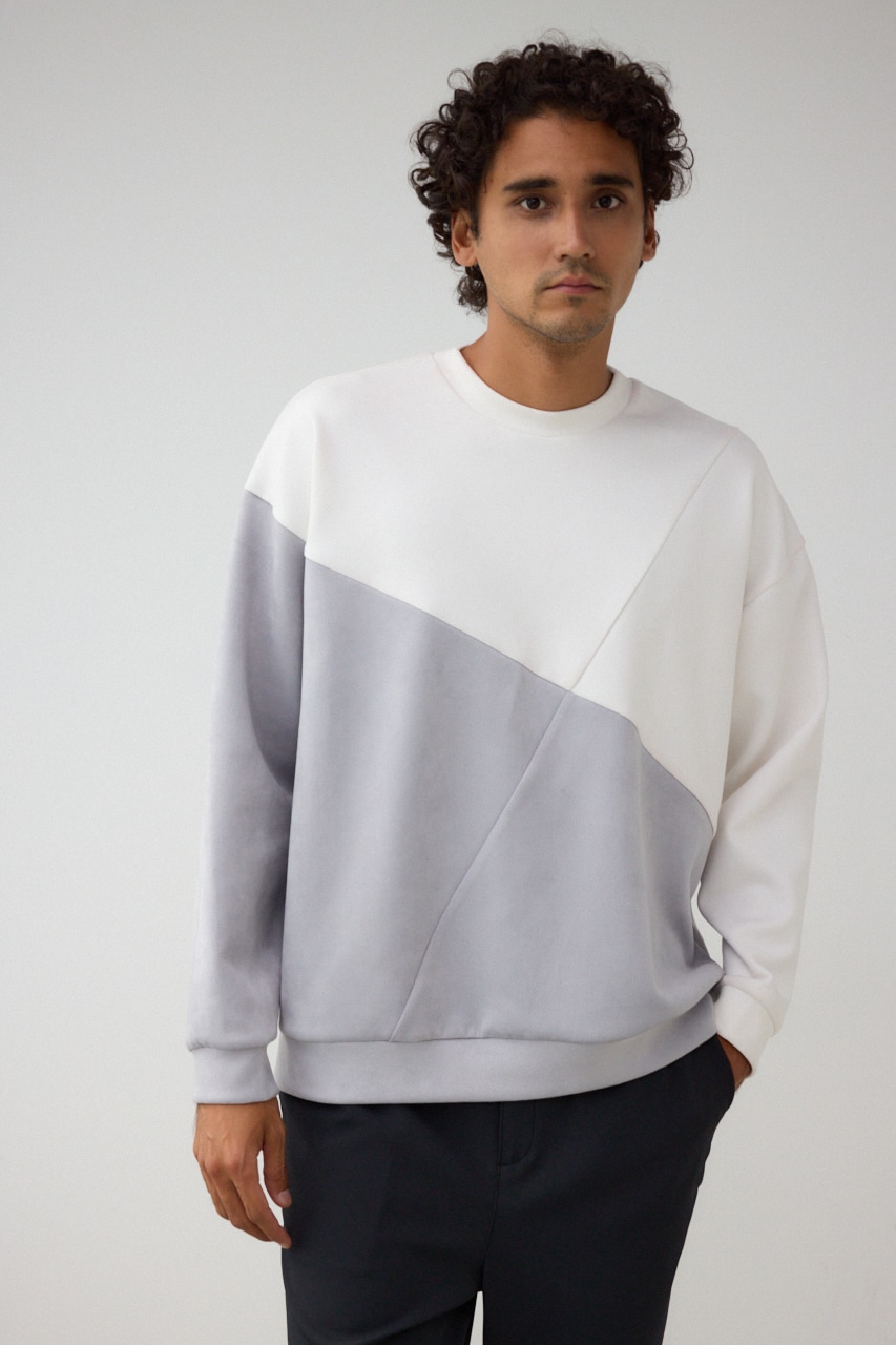 フェイクスウェードパネル切替トップス 柄WHT FREE