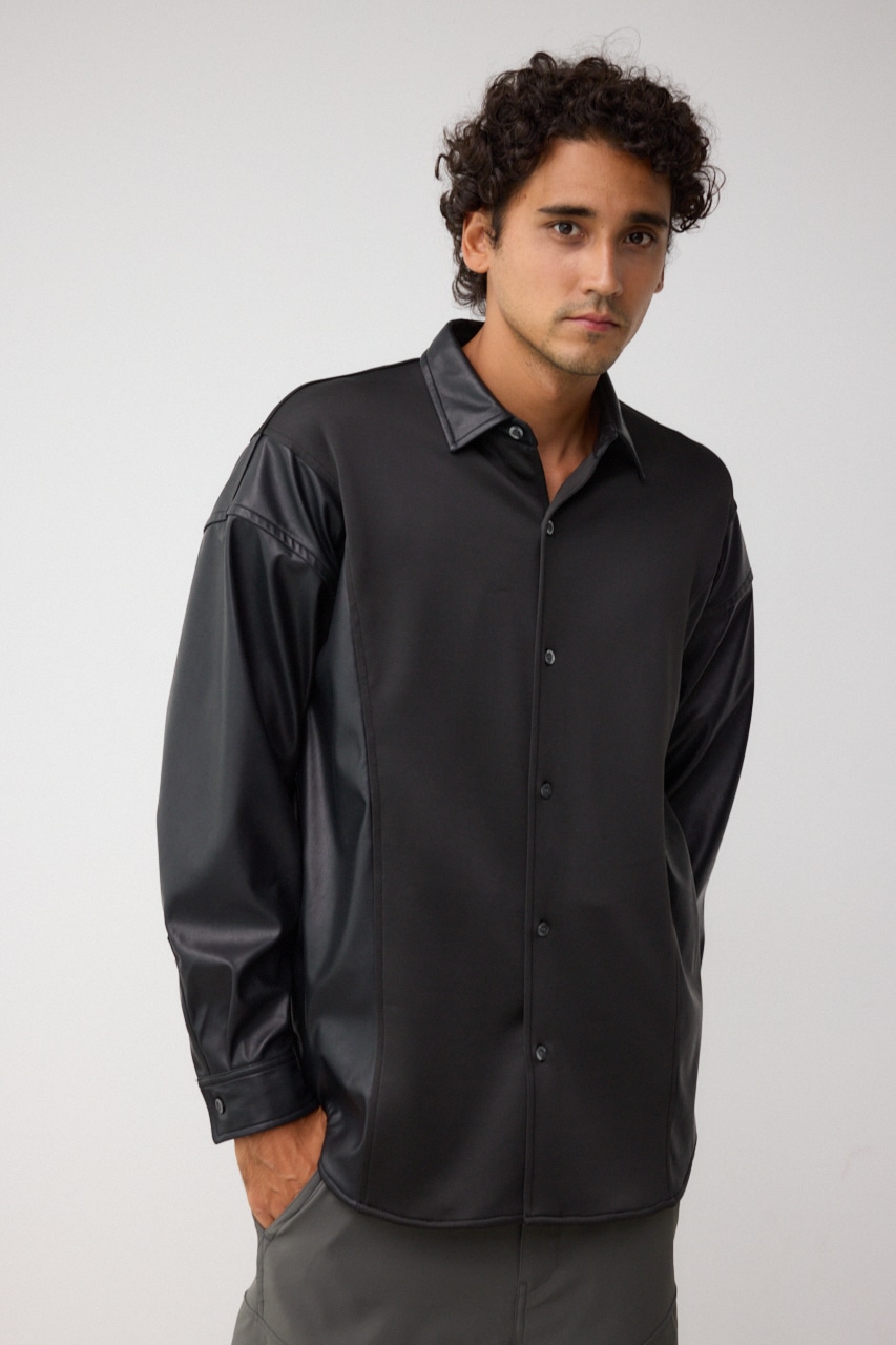 フェイクレザースウィッチングシャツ 柄BLK FREE