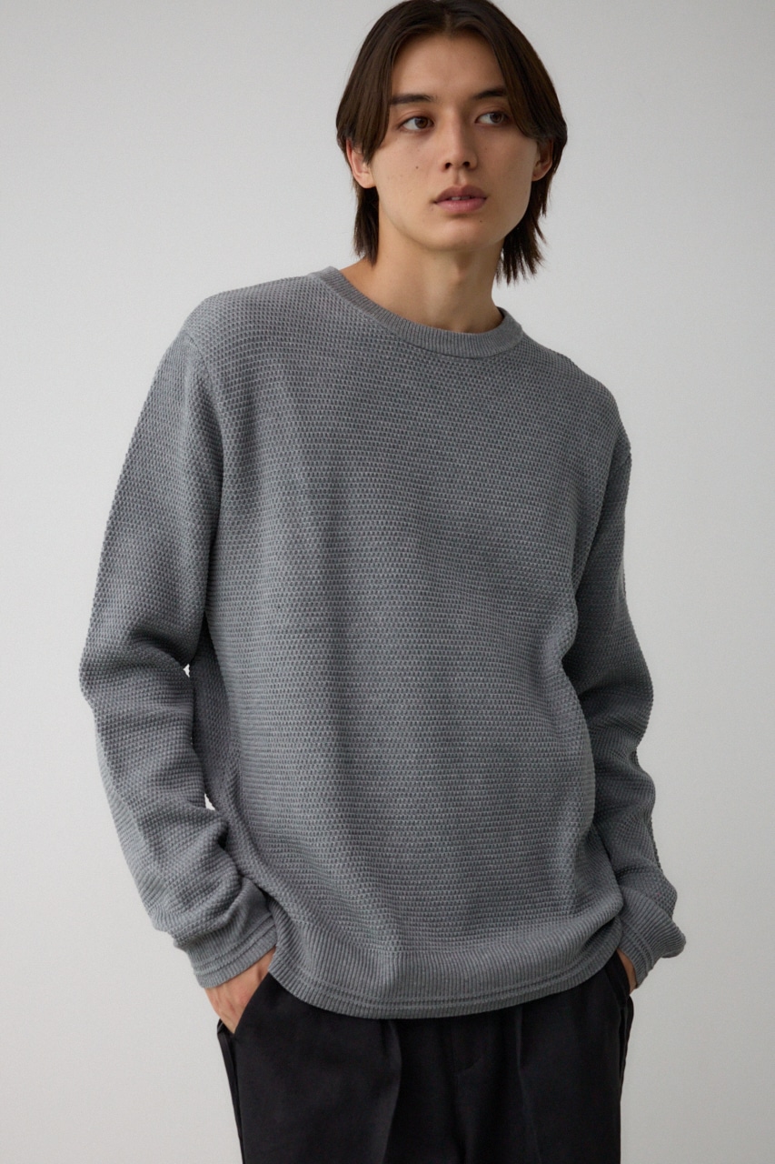 ハニカムベーシッククルーネックニット GRY M