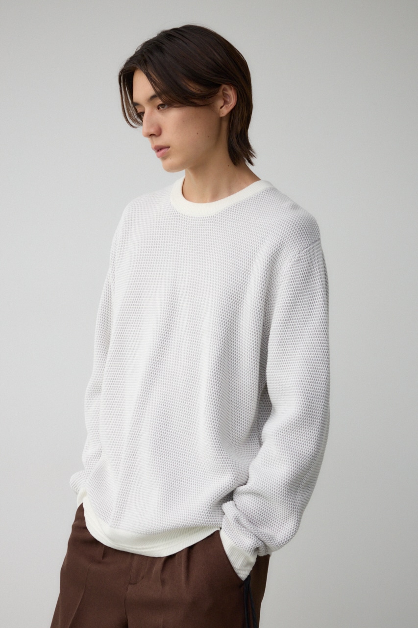 ハニカムベーシッククルーネックニット WHT L