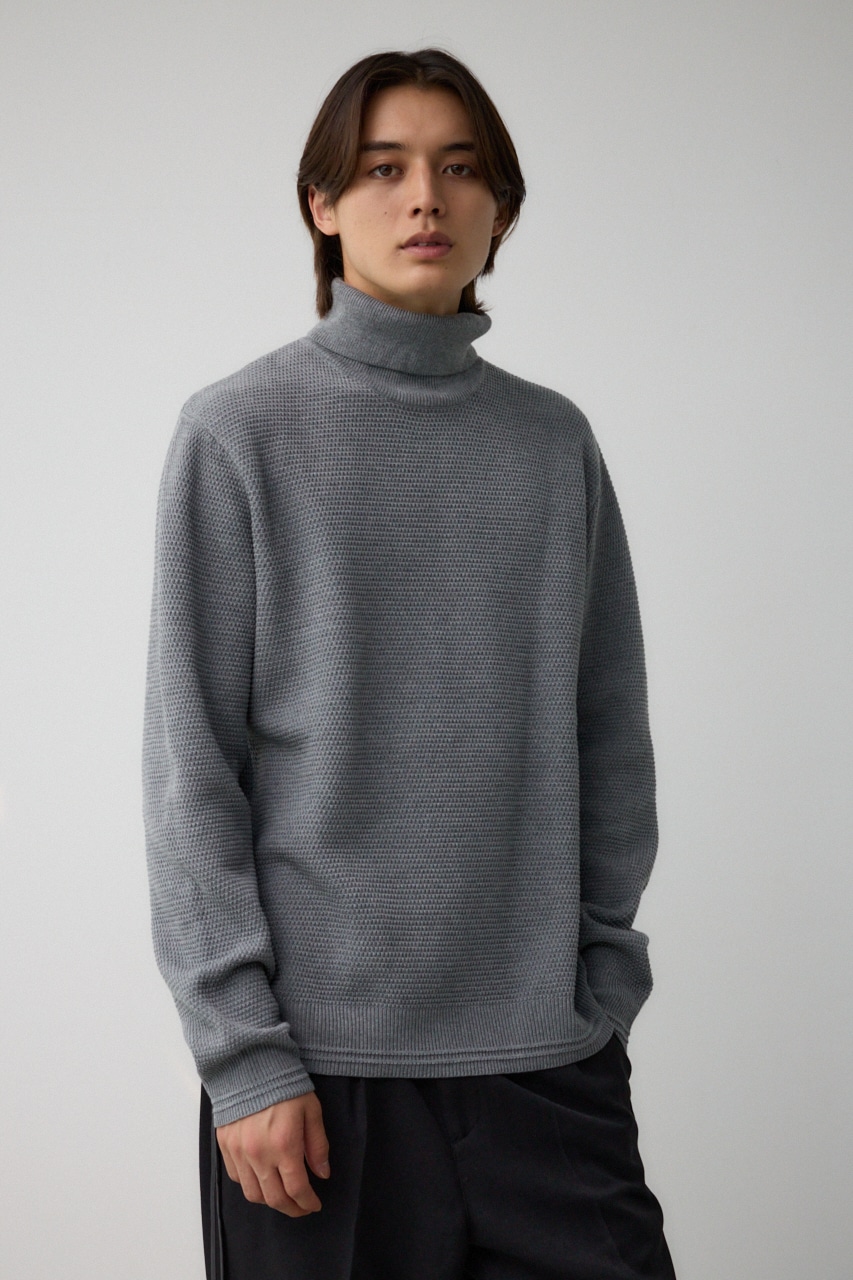 ハニカムタートルネックニット GRY M
