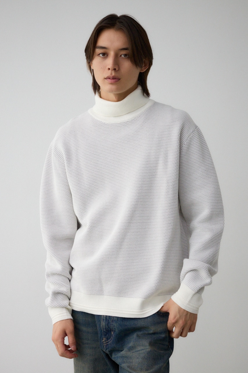 ハニカムタートルネックニット WHT L