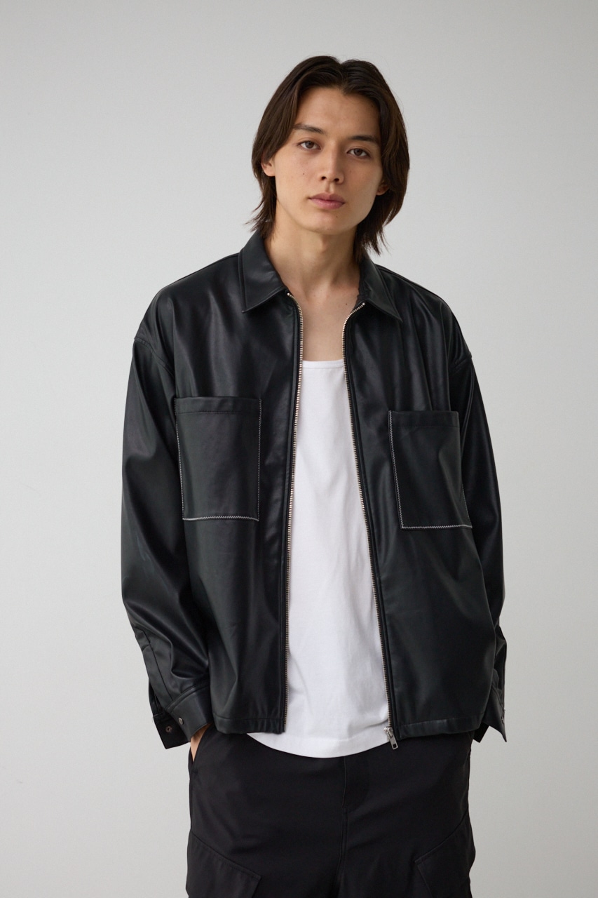 フェイクレザーCPOシャツ BLK FREE