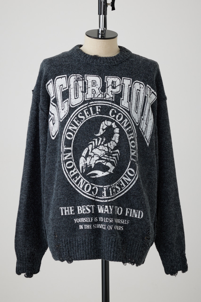 リバーシブルダメージニット C.GRY FREE